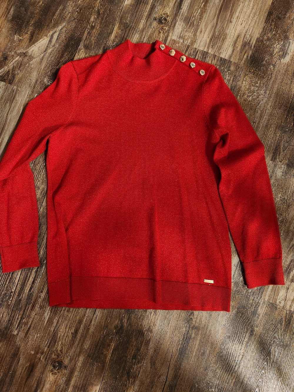 Red Button-Shoulder Knit Sweater - Calvin Klein